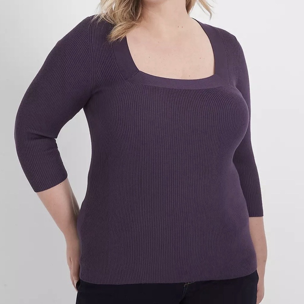 Lane Bryant Eggplant Purple Size 22/24 Square Neck Knit Sweater